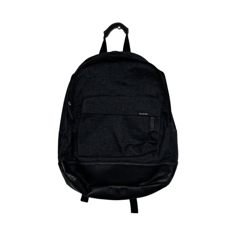 Firetrap Unisex Black Backpack With Adjustable Straps & Leather Accents